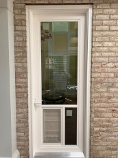 Entry Door with Doggy Door Installed in Glass