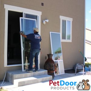 Pet Door Installation in progress - Pet Door for Sliding Glass doors with installation in Salt Lake City Utah