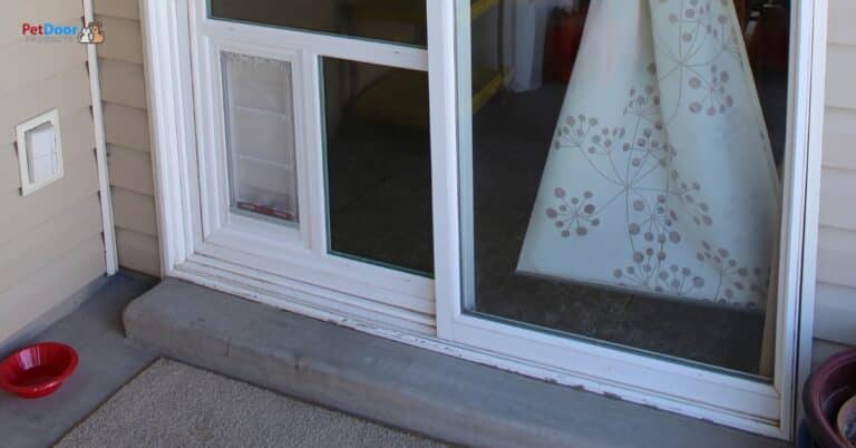 Dog using a quality doggie door for sliding glass door in Utah